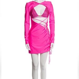 DUNDAS Vibrant Pink Mini Dress with Cut-Outs
